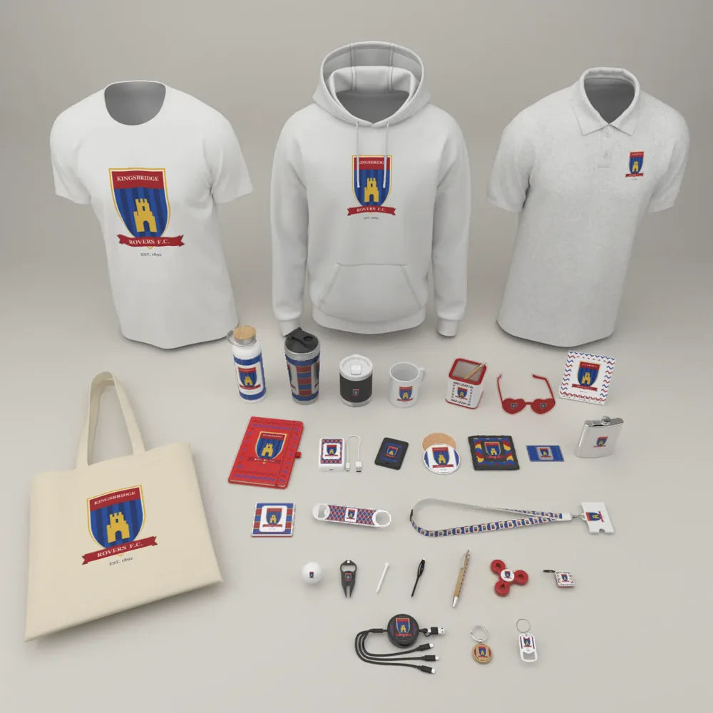 The same 36 products with a logo printed on every one